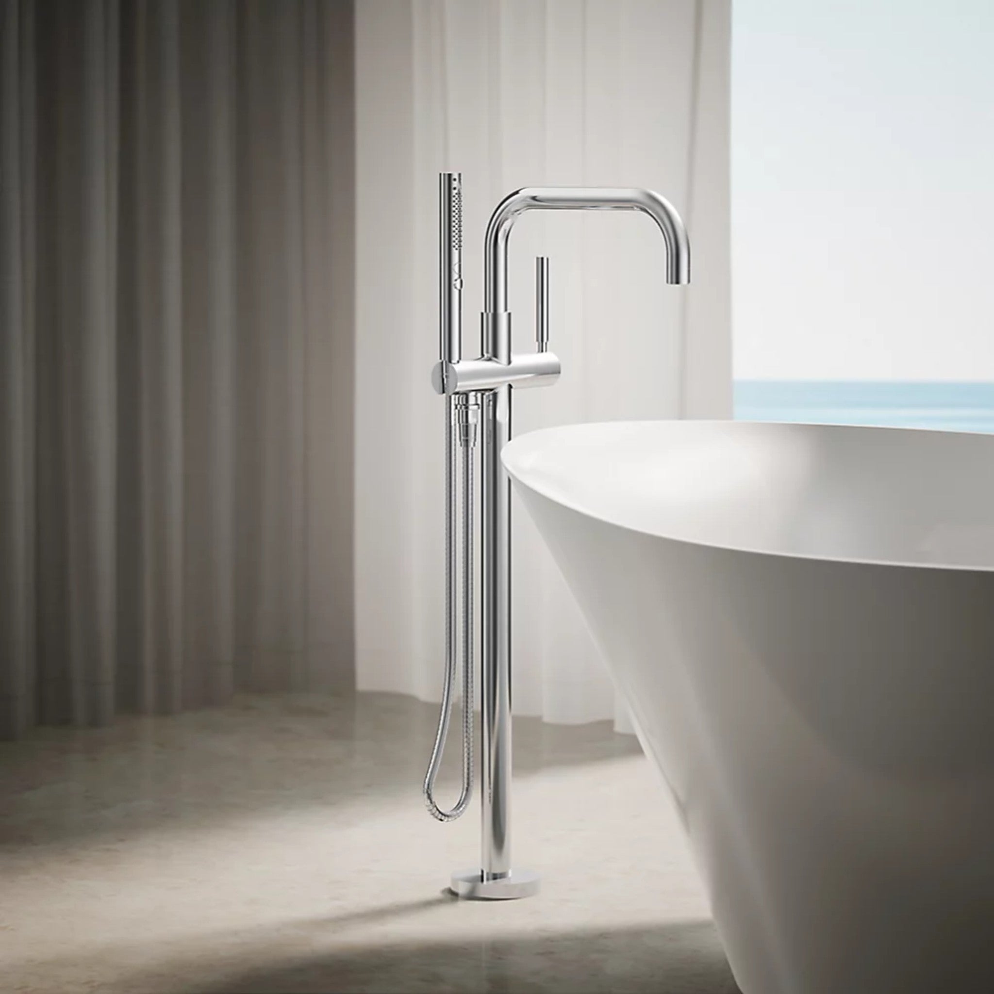 PURIST® FLOOR MOUNT BATH FILLER TRIM WITH HANDSHOWER - robinsonco.ca