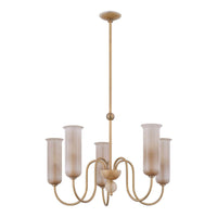 Alessandra Chandelier by Hudson Valley with five frosted glass shades on brass arms