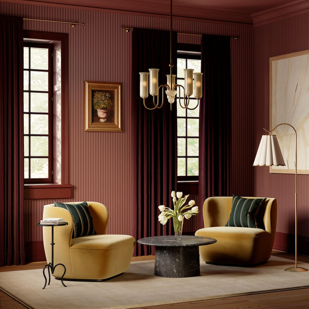 Hudson Valley Mitzi Alessandra chandelier with five patina brass lights