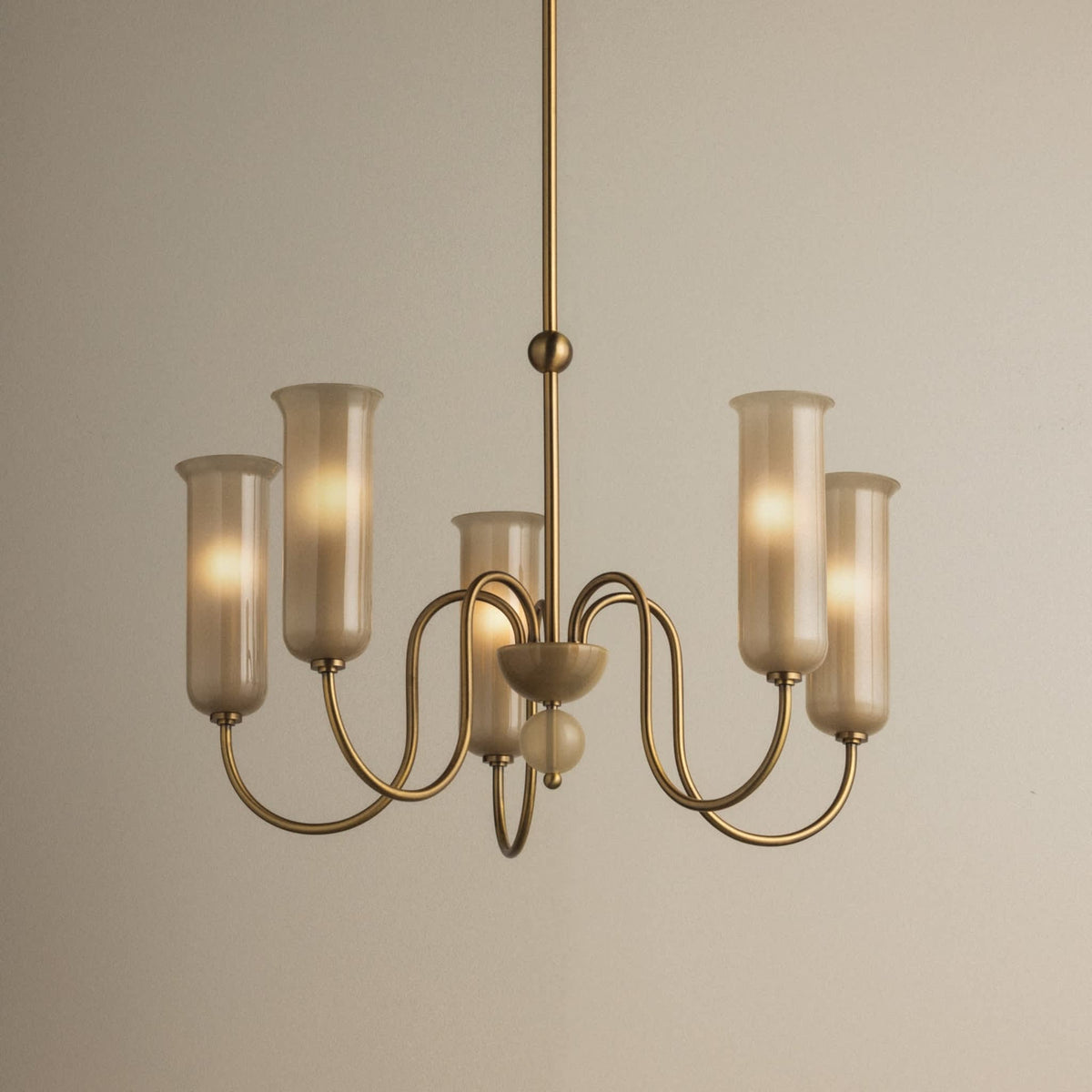 Alessandra Chandelier with five curved arms and amber glass shades