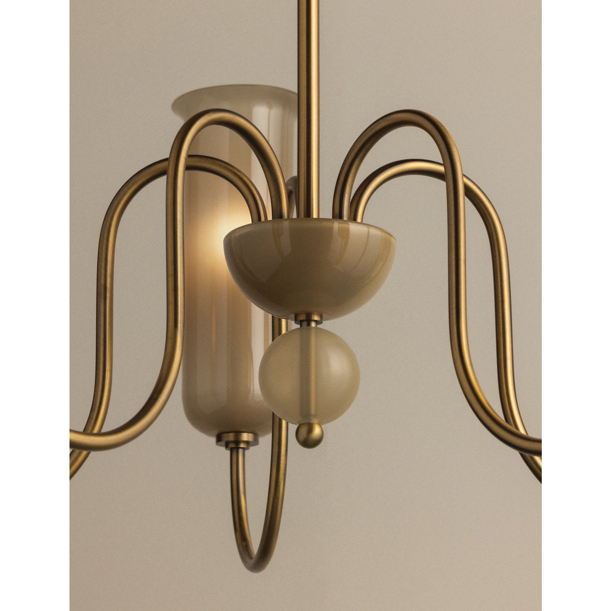 Detailed close-up of Alessandra 5-light Chandelier with amber glass accents