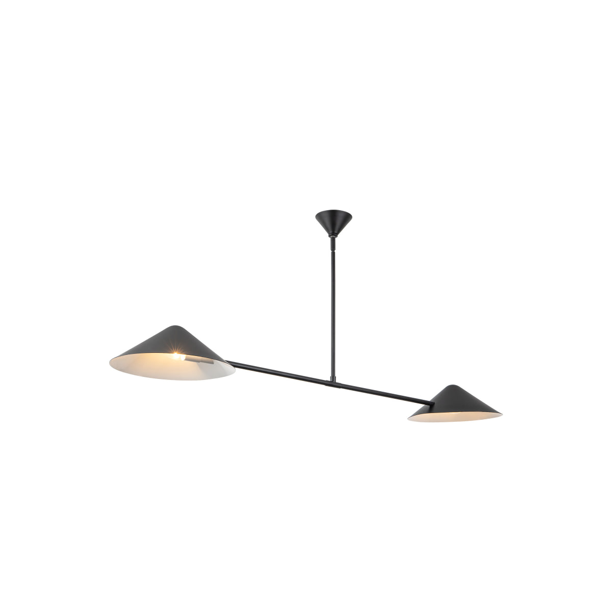 Angled view of Alora Mood Ashford Linear Pendant in matte black finish