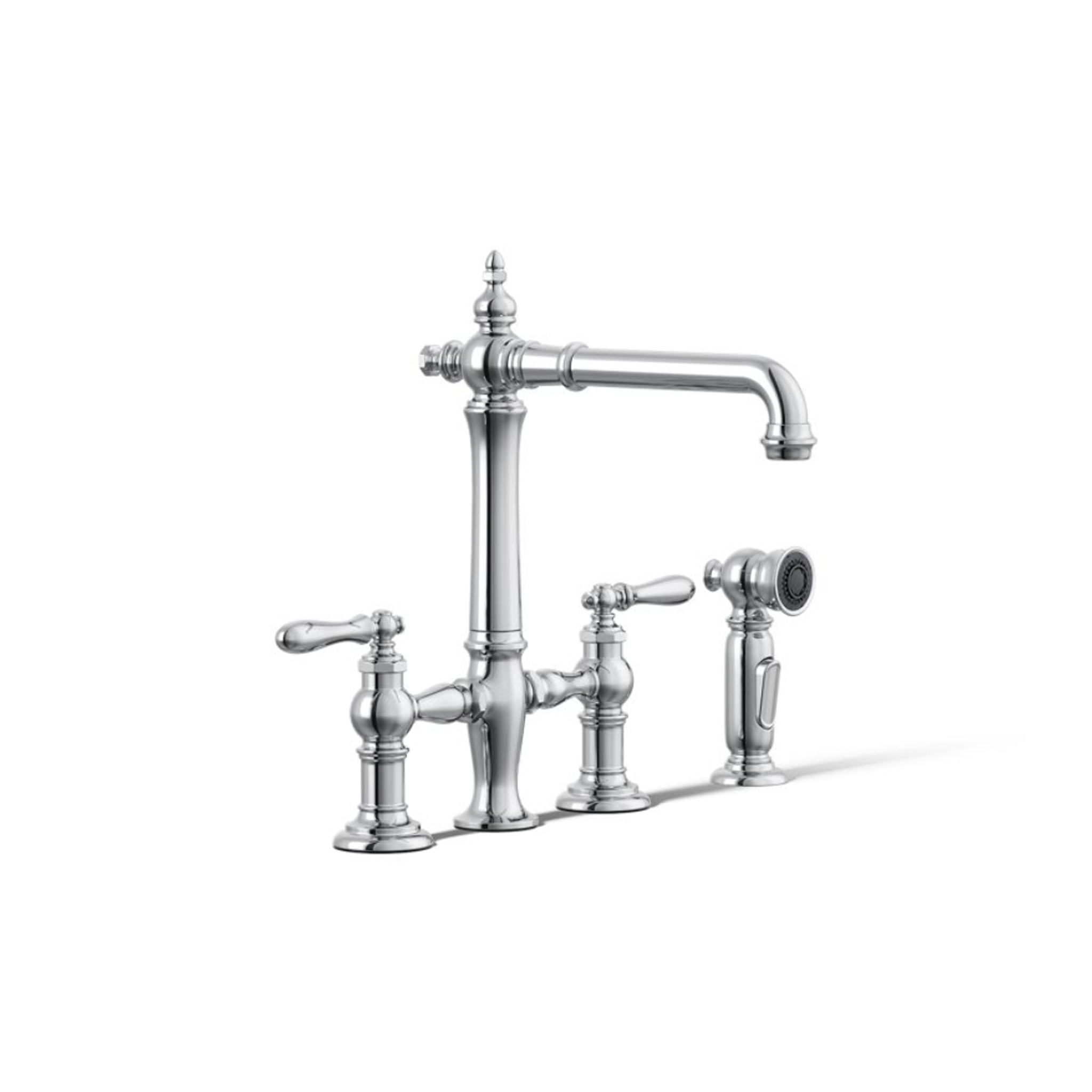 ARTIFACTS® DECK-MOUNT BRIDGE KITCHEN SINK FAUCET WITH LEVER HANDLES AND SIDESPRAY - robinsonco.ca