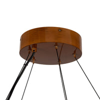 Close up of Kuzco Bosco Chandelier ceiling mount in natural oak finish