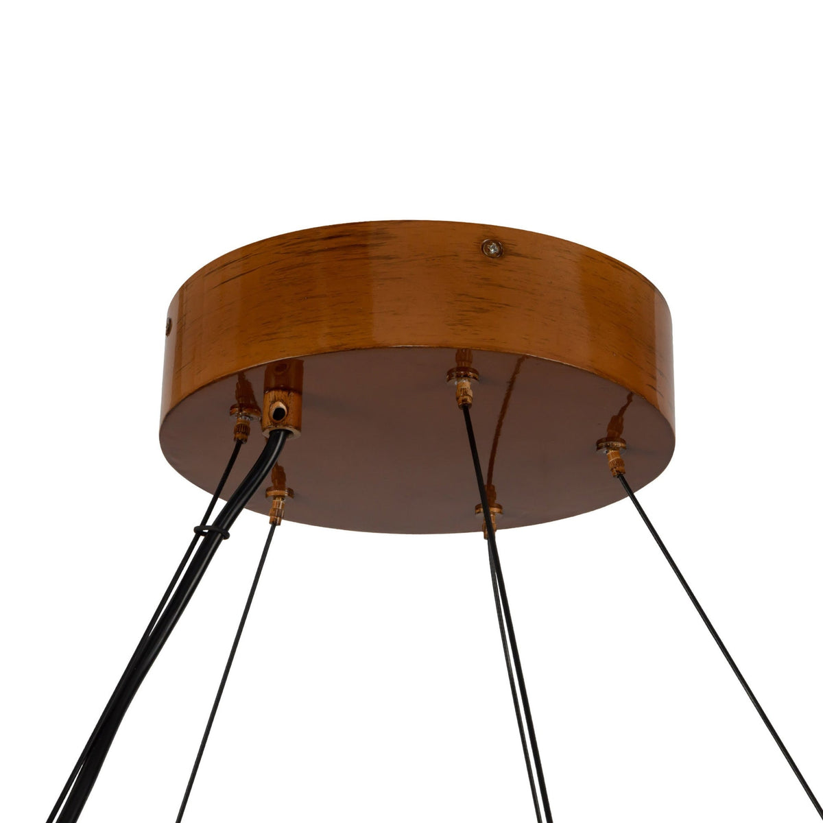 Close up of Kuzco Bosco Chandelier ceiling mount in natural oak finish