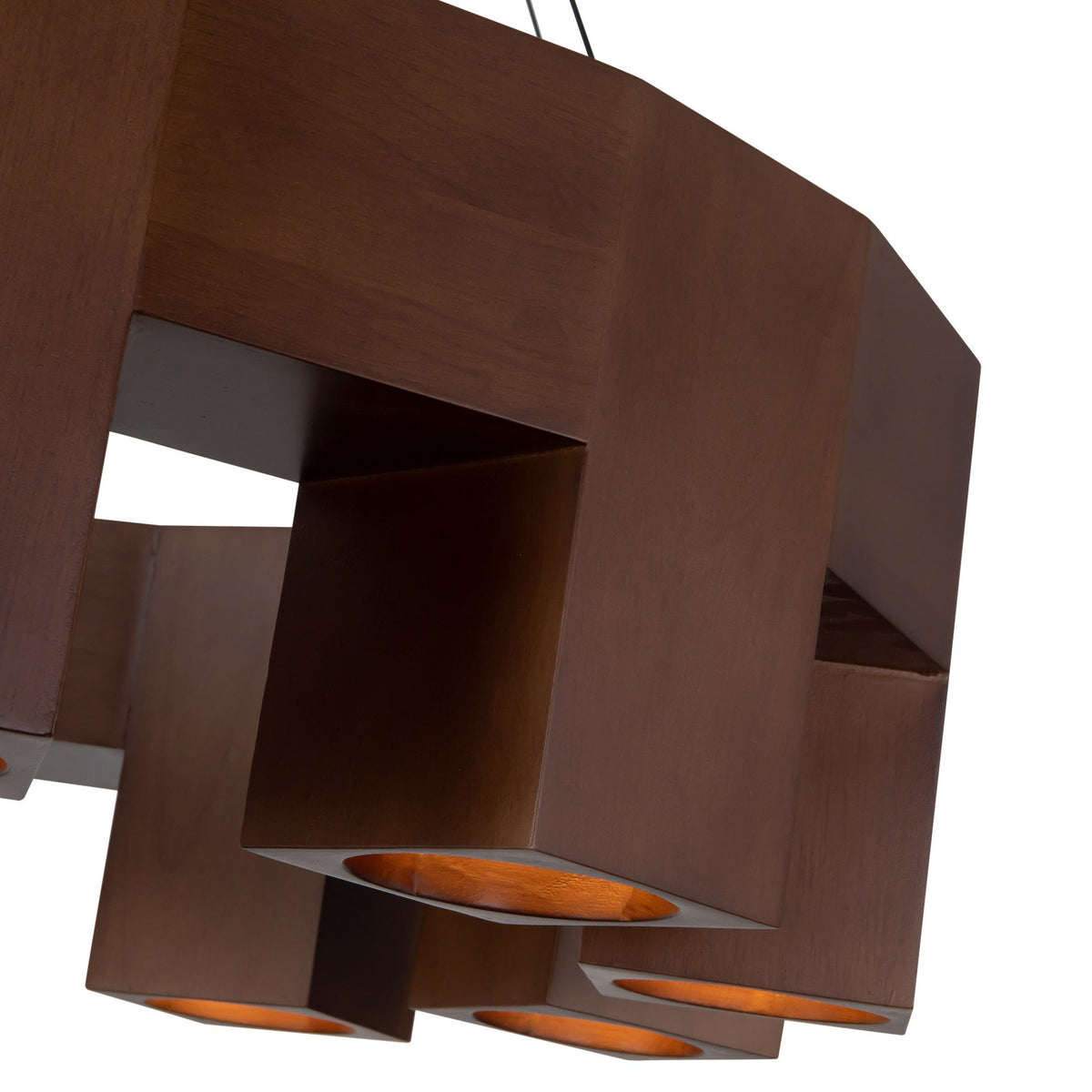 Close up of Kuzco Bosco Chandelier in walnut finish