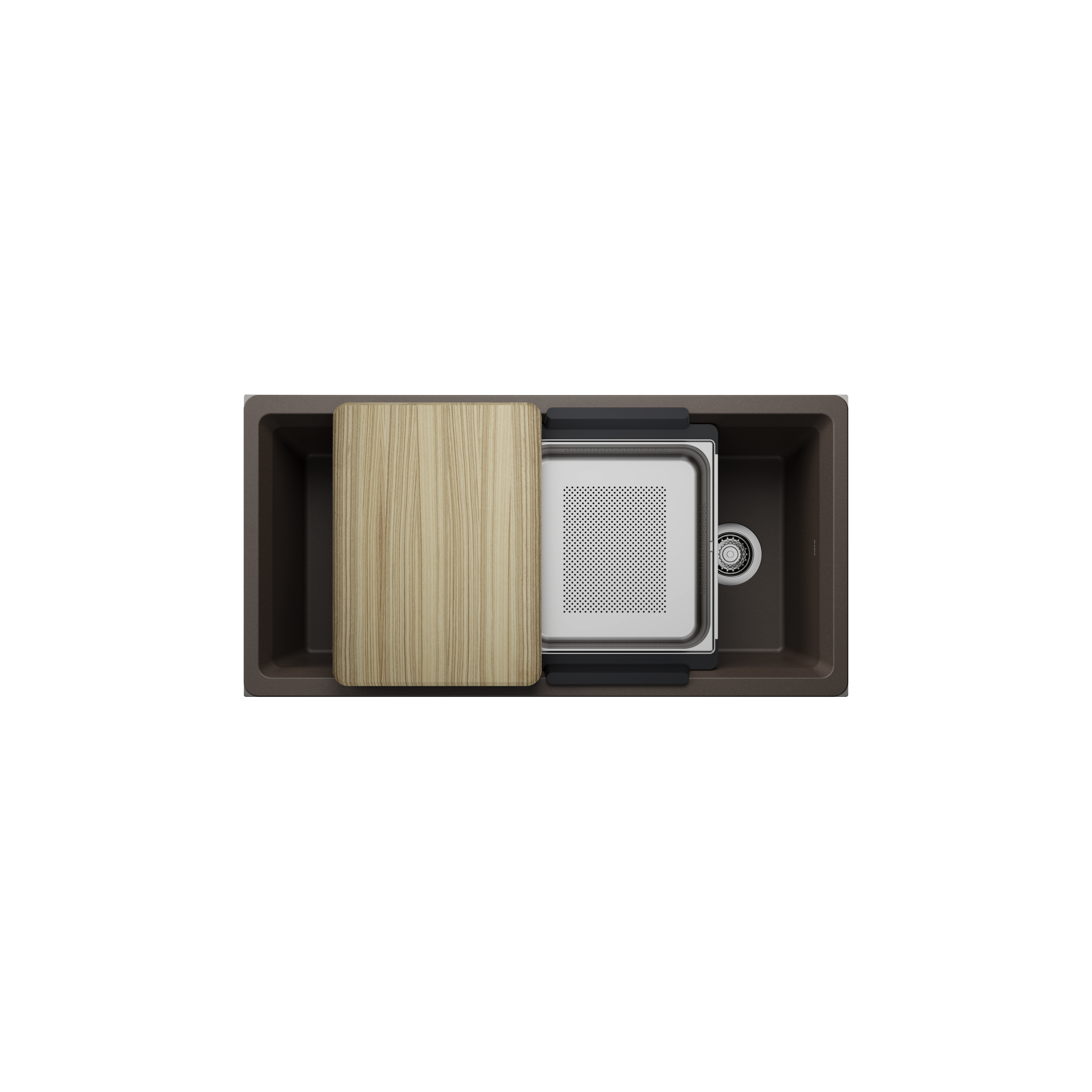 Blanco Inteos 39-inch kitchen workstation sink in cafe finish with accessories