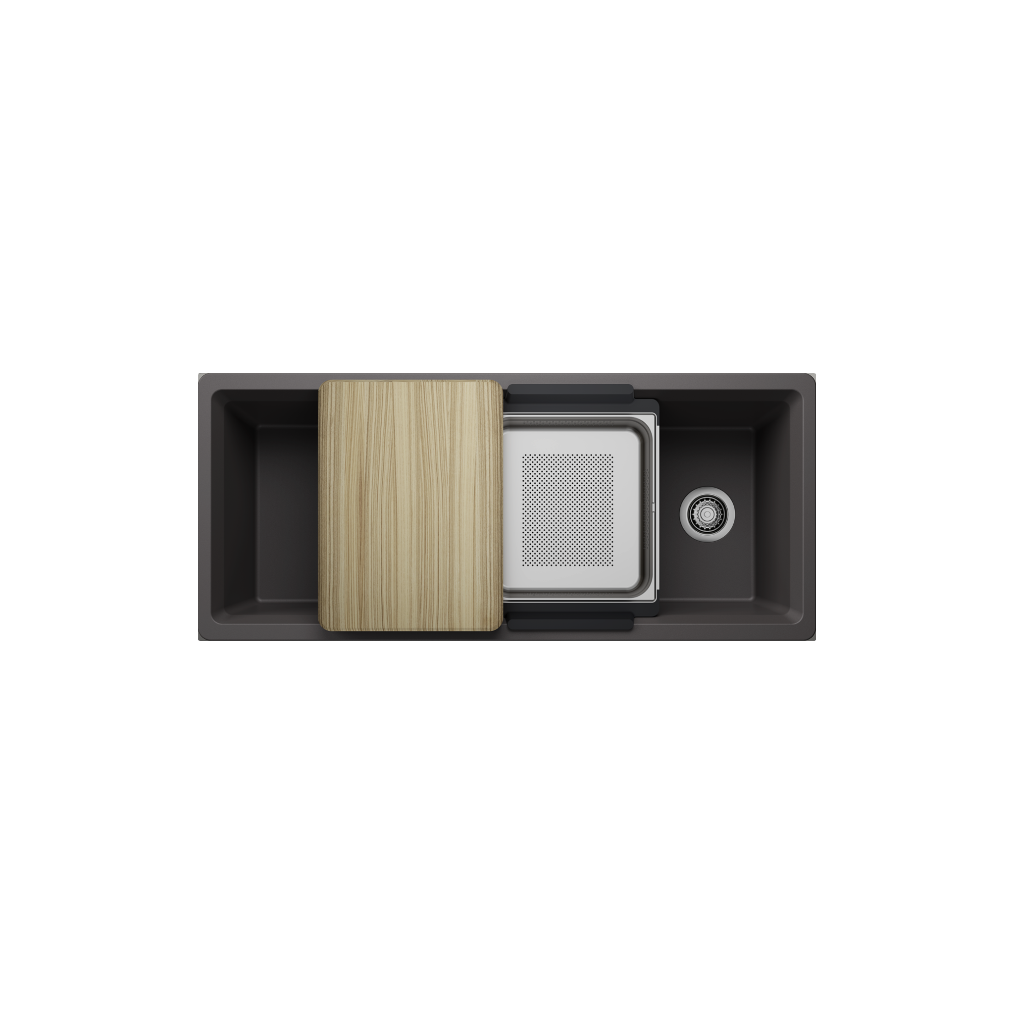 Blanco Inteos 45-inch kitchen workstation sink in cinder finish with accessories