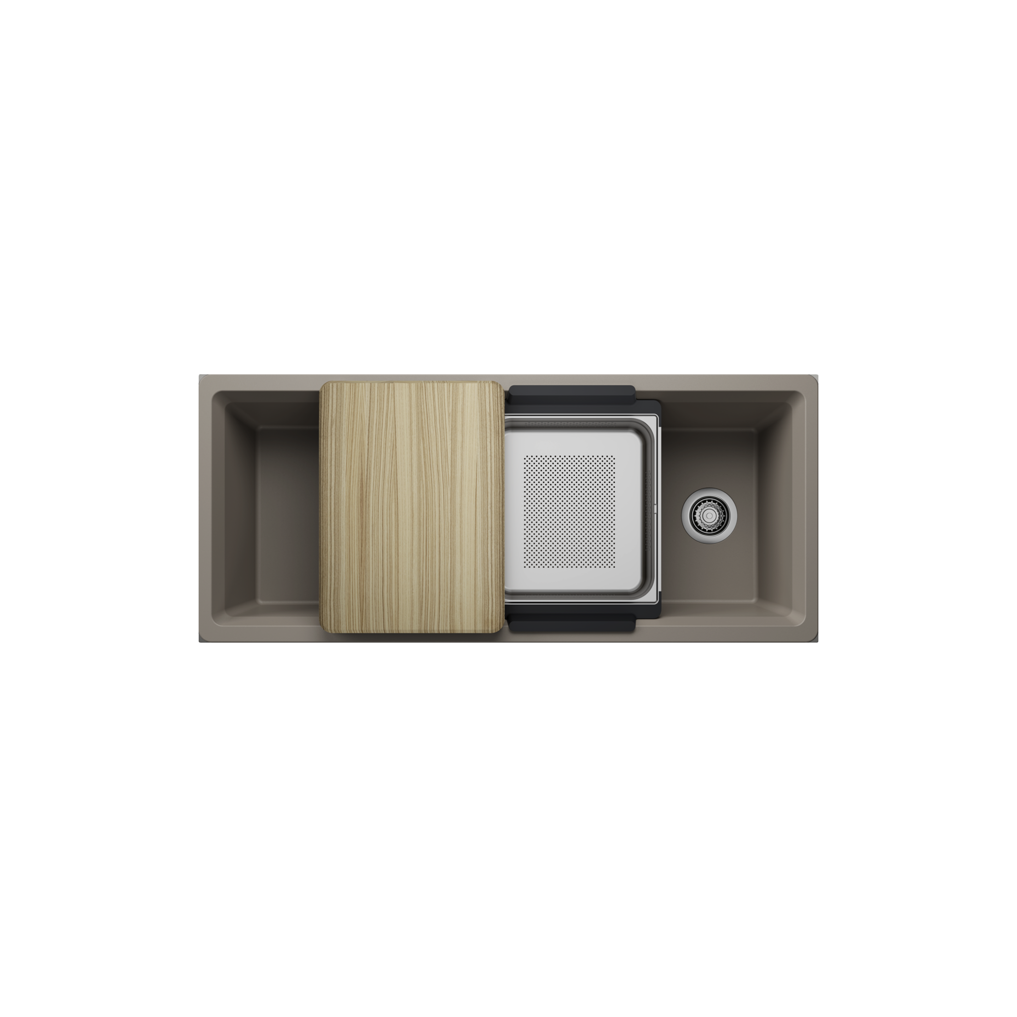 Blanco Inteos 45-inch kitchen workstation sink in truffle finish with accessories