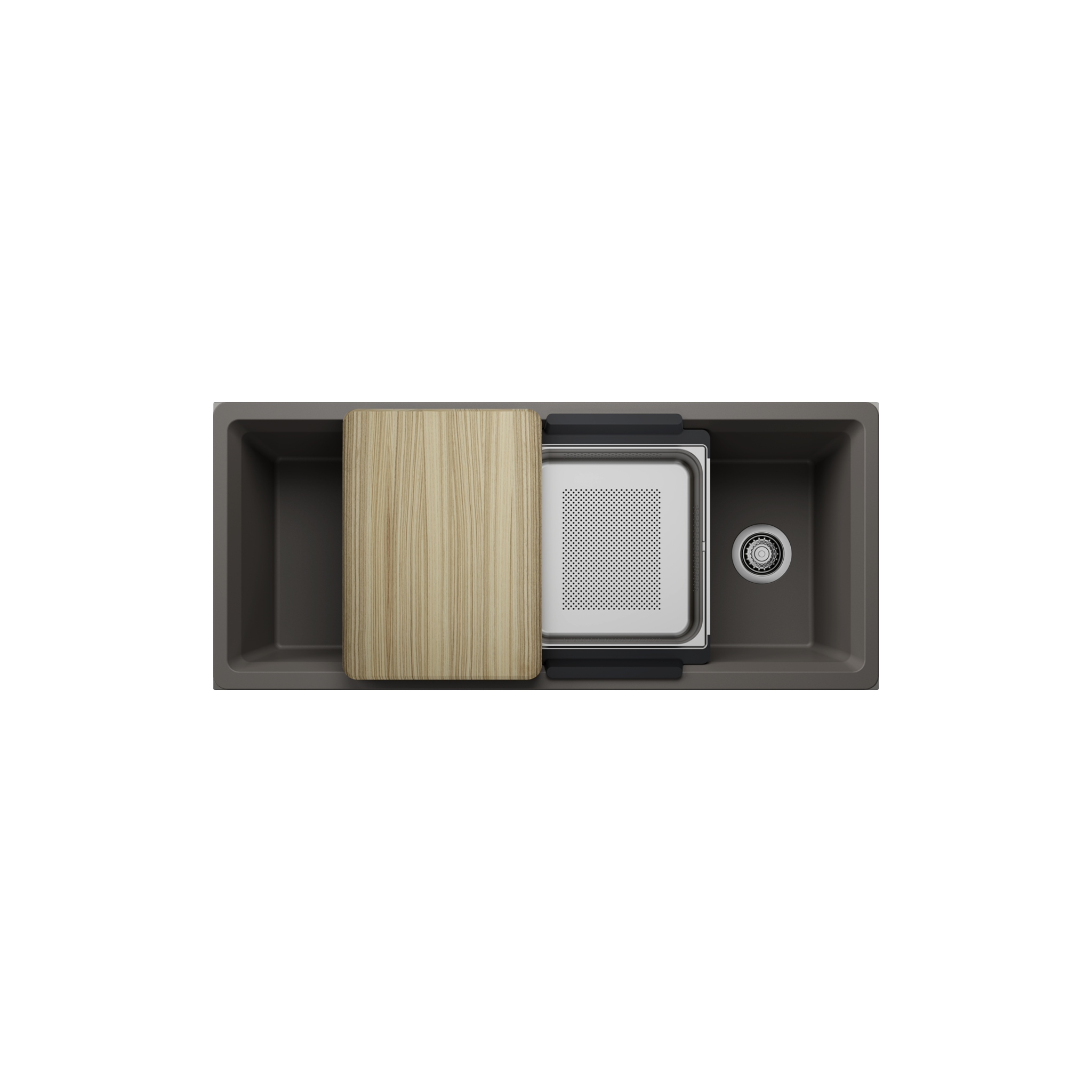 Blanco Inteos 45 inch kitchen workstation sink in volcano gray finish with accessories
