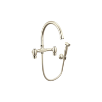 Brizo Faircroft wall-mount bridge faucet with arc spout and side spray in polished nickel