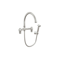 Brizo Faircroft wall-mount bridge faucet with arc spout and side spray in stainless steel