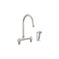 Brizo Faircroft deck-mount bridge faucet with arc spout and side spray in stainless steel