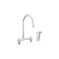 Brizo Faircroft deck-mount bridge faucet with with arc spout and side spray in polished chrome