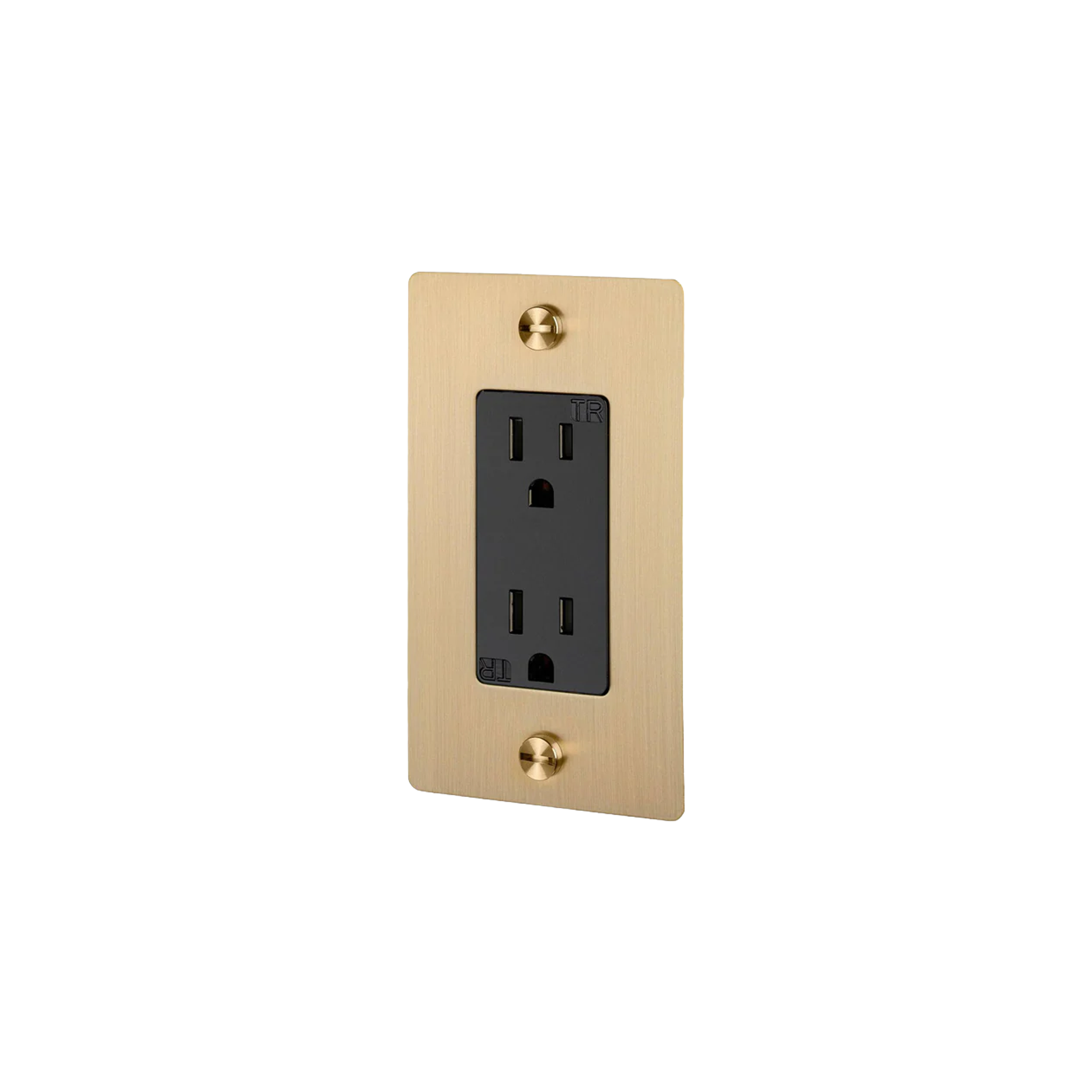 Buster and Punch 1 Gang Cross Outlet in Brass