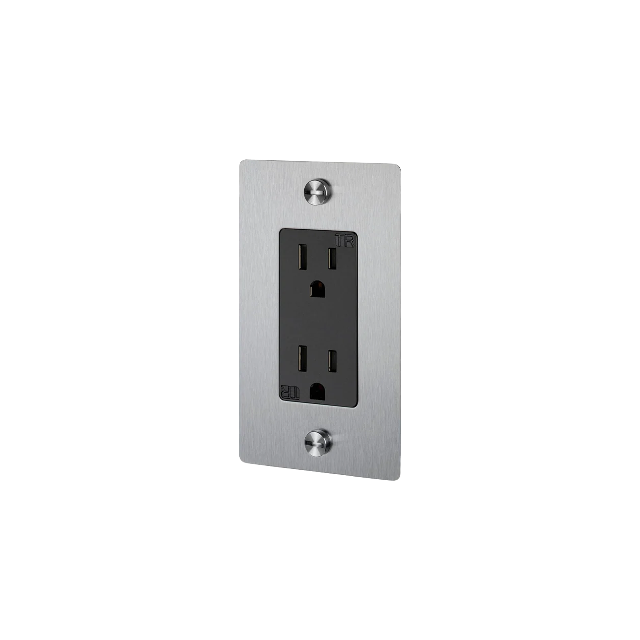 Buster and Punch 1 Gang Cross Outlet in Steel.