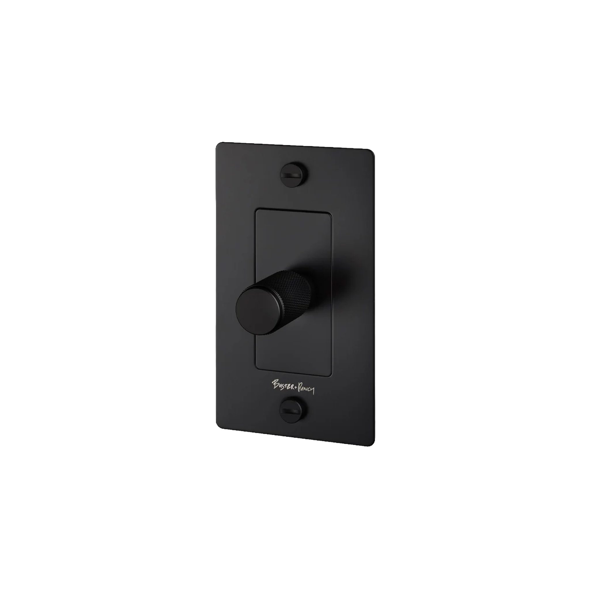 Buster and Punch 1 Gang Cross Dimmer Switch in Black with logo