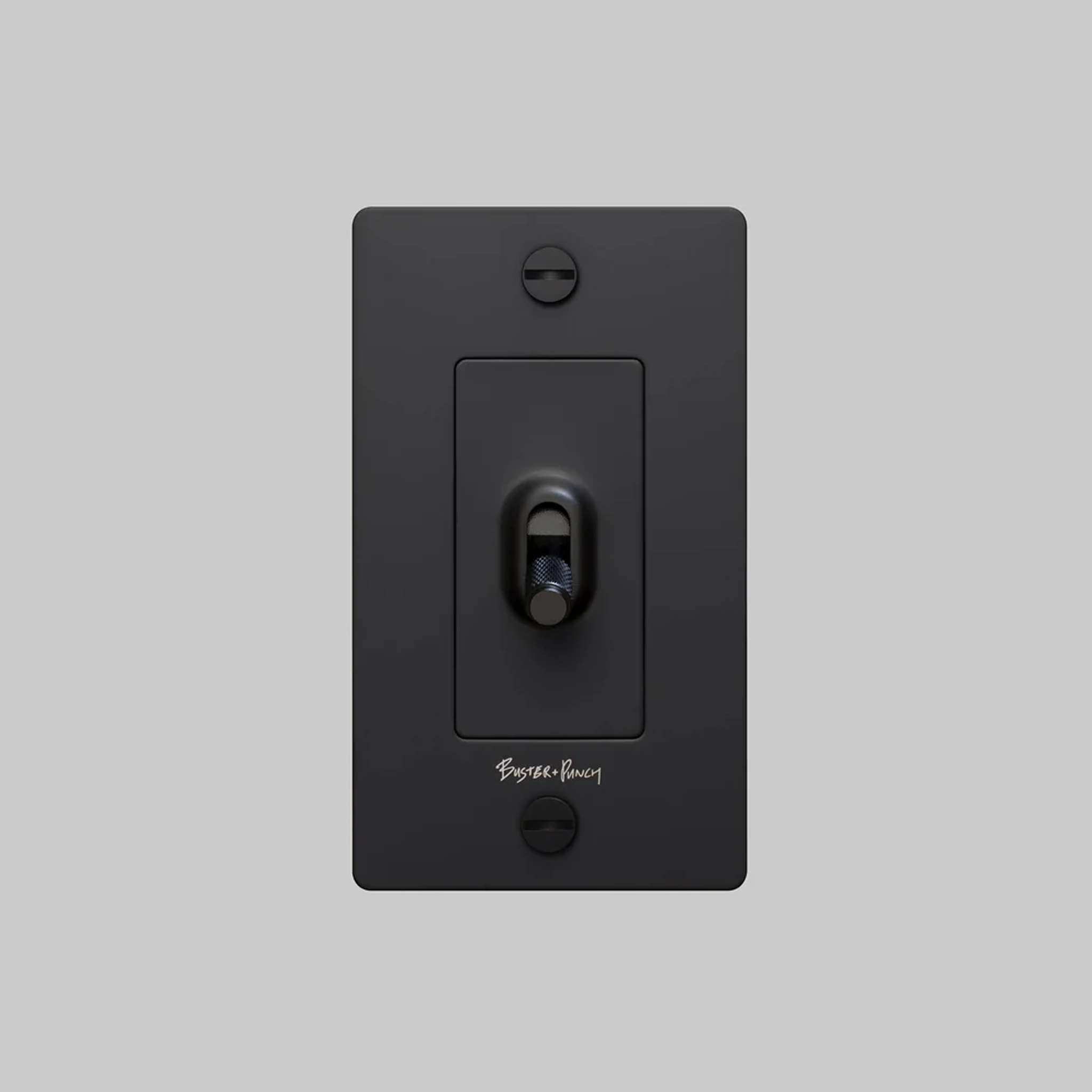 Buster & Punch Black Light Switch 1 Gang Toggle with Cross design and logo