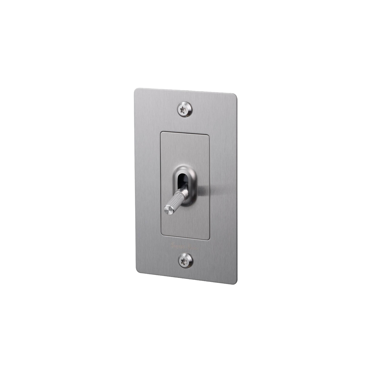 Buster and Punch 1 Gang Toggle Linear light Switch in Steel with logo