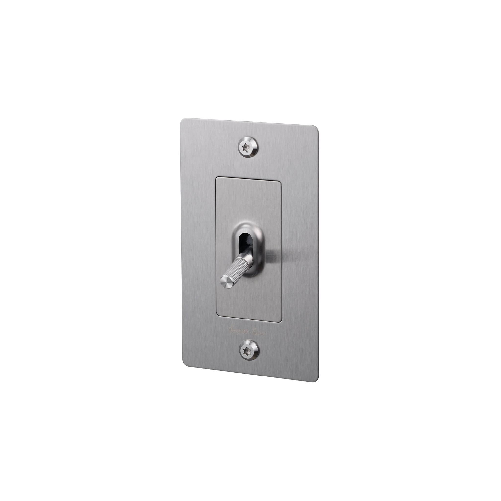 Buster and Punch 1 Gang Toggle Linear light Switch in Steel with logo