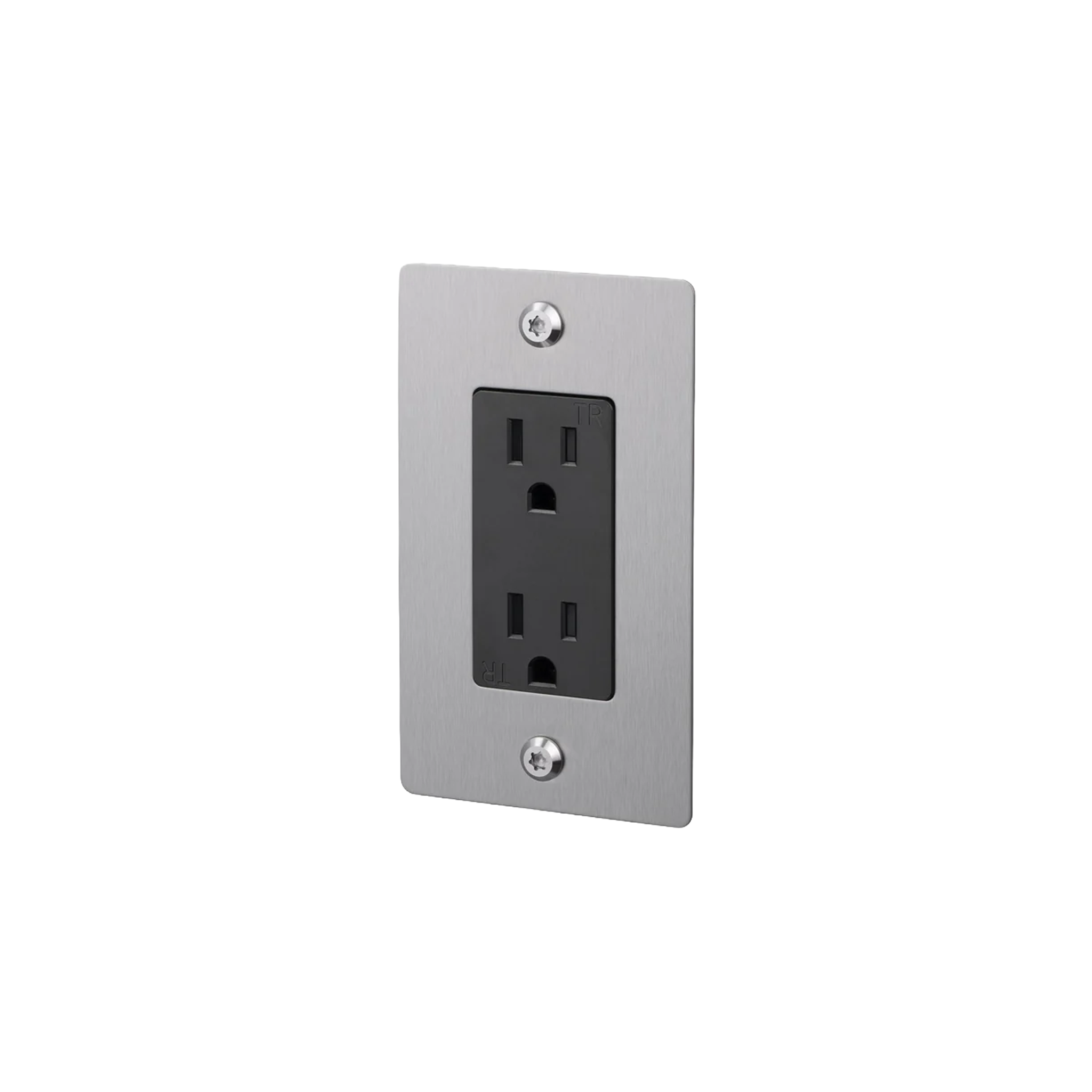 Buster and Punch 1 Gang Linear Duplex Outlet in Steel.