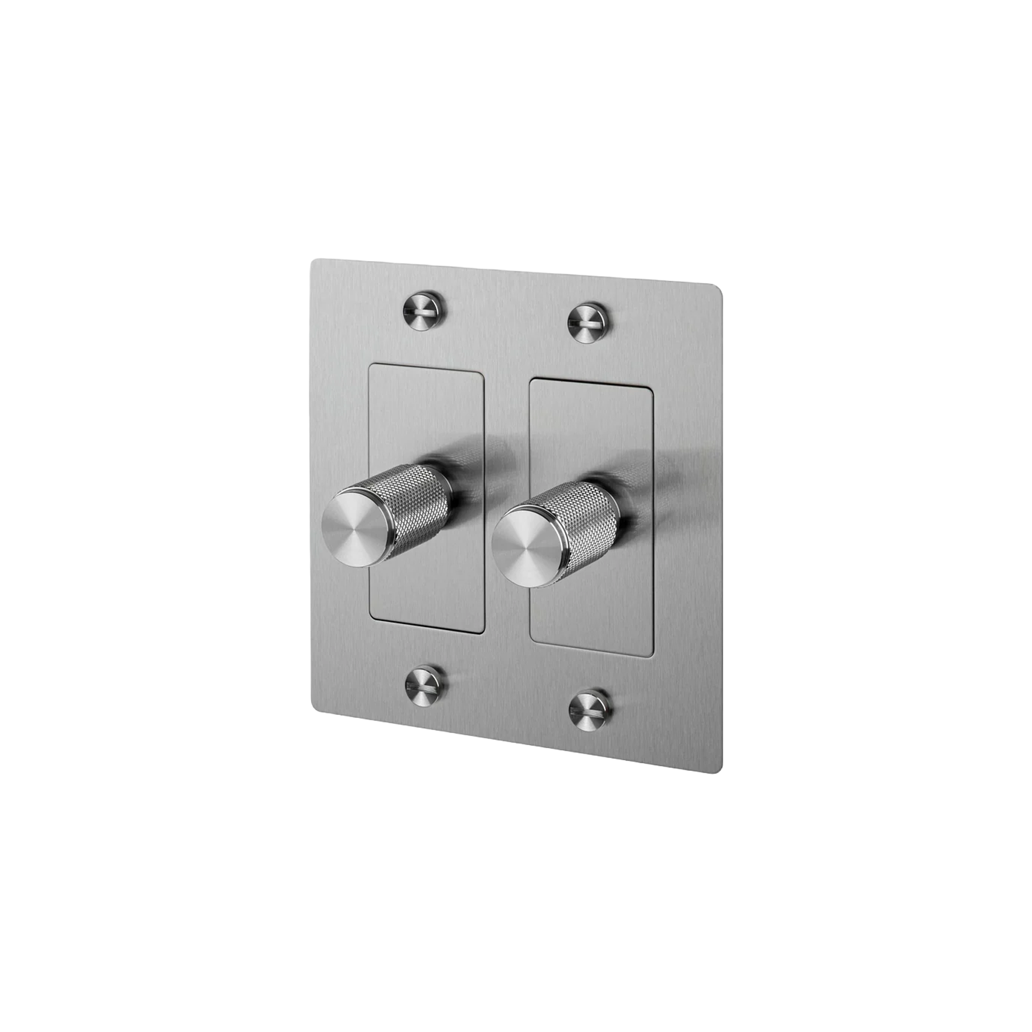 Buster and Punch 2 Gang Cross Dimmer Switch in Steel