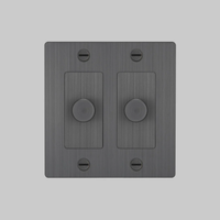 Front view of Buster and Punch 2 Gang Dimmer Switch in Steel.