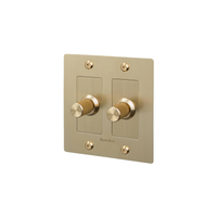Buster and Punch 2 Gang LED Linear Dimmer Switch in Brass with logo.