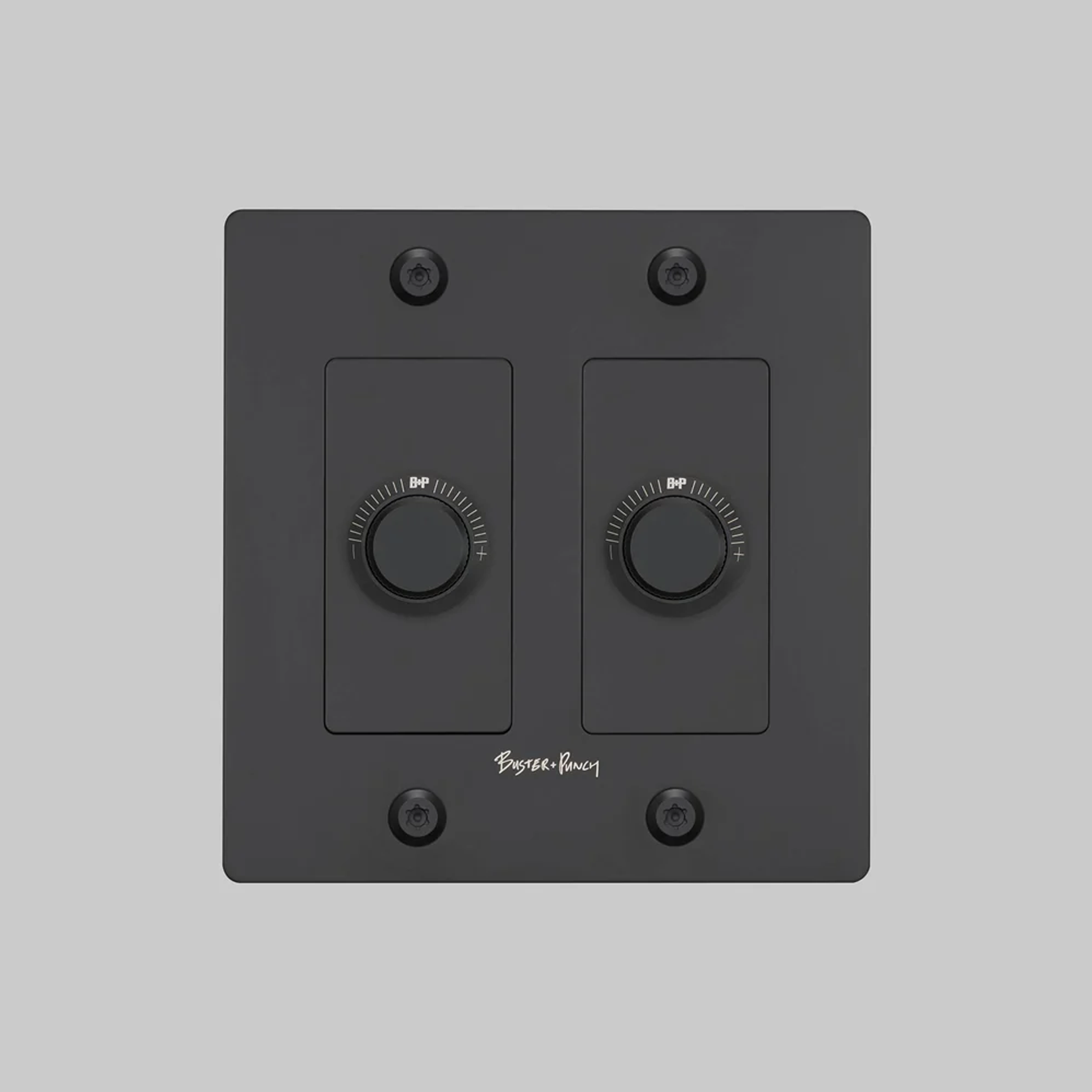 Front view of Buster and Punch 2 Gang LED Linear Dimmer Switch.