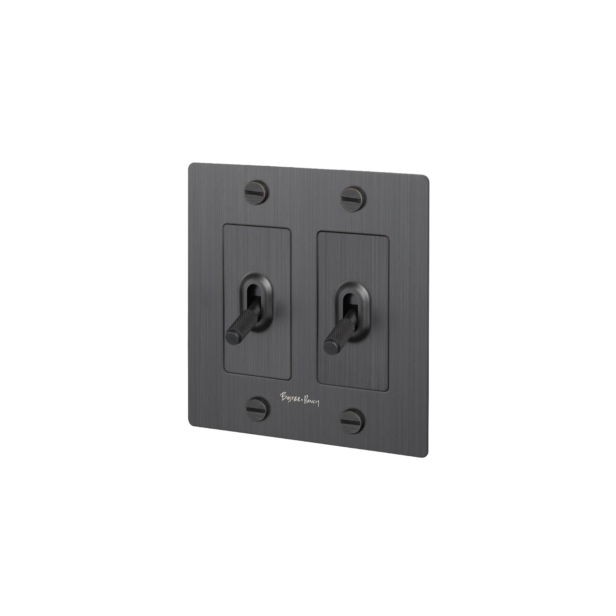 Buster & Punch Smoke Brass Light Switch 2 Gang Toggle with Cross design and logo