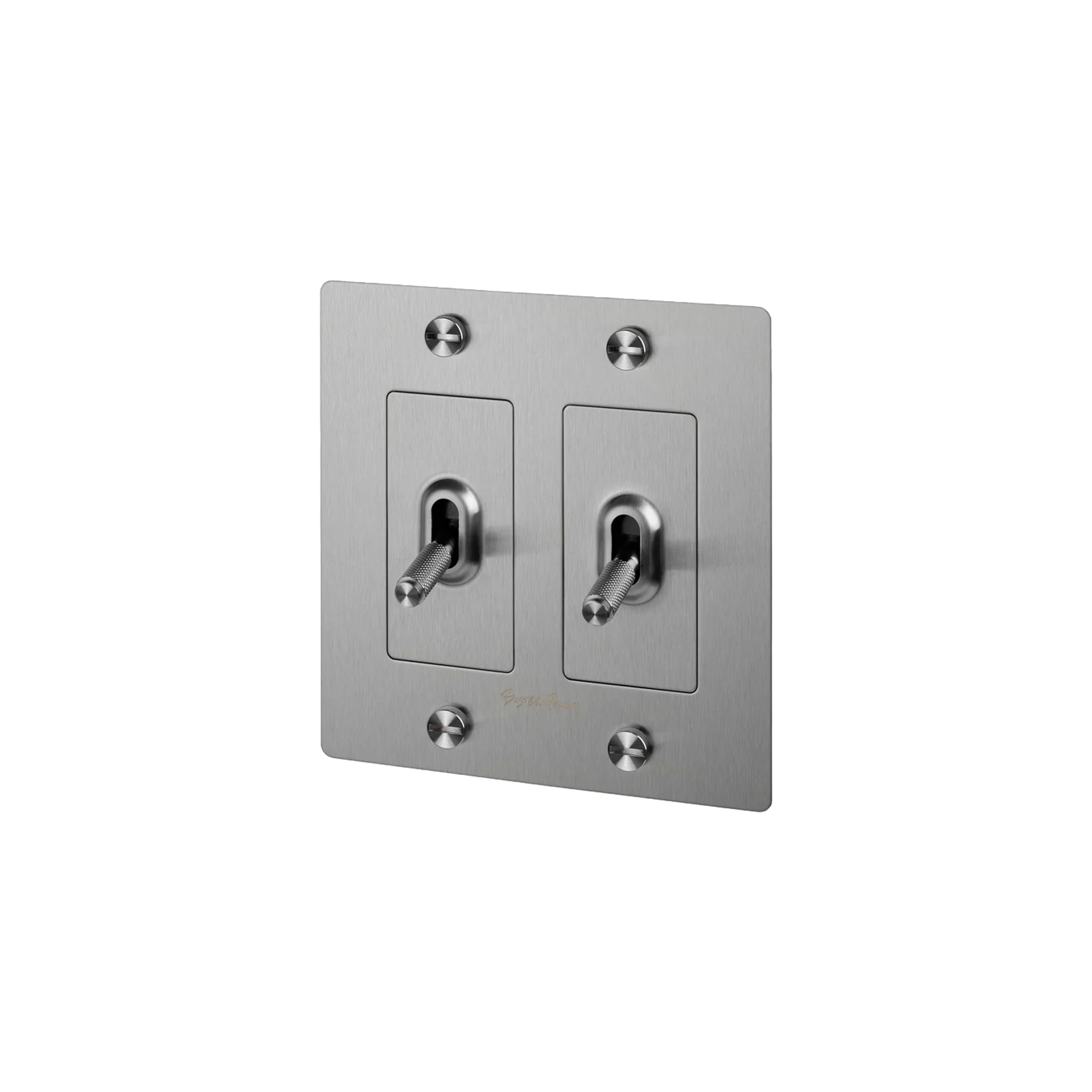 Buster & Punch Steel Light Switch 2 Gang Toggle with Cross design and logo