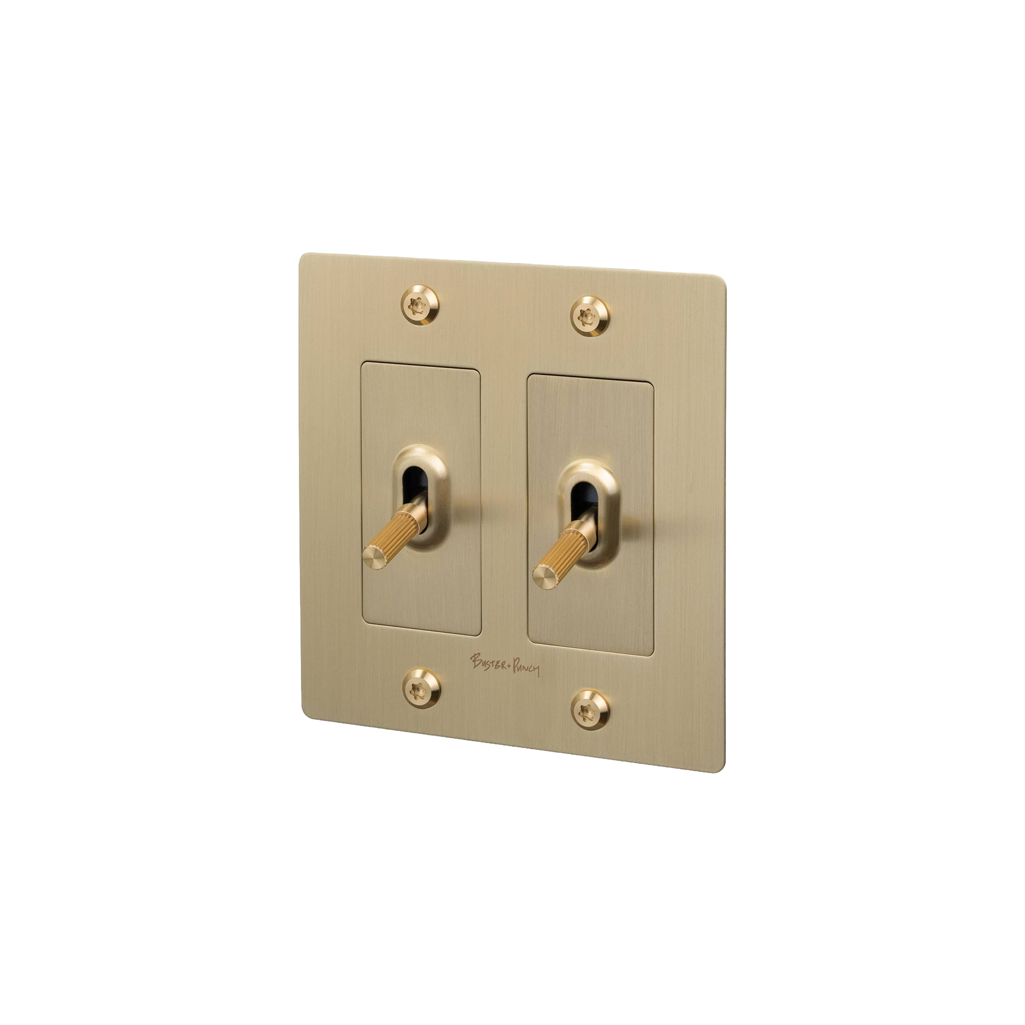 Buster and Punch 2 Gang Toggle Linear light Switch in Brass