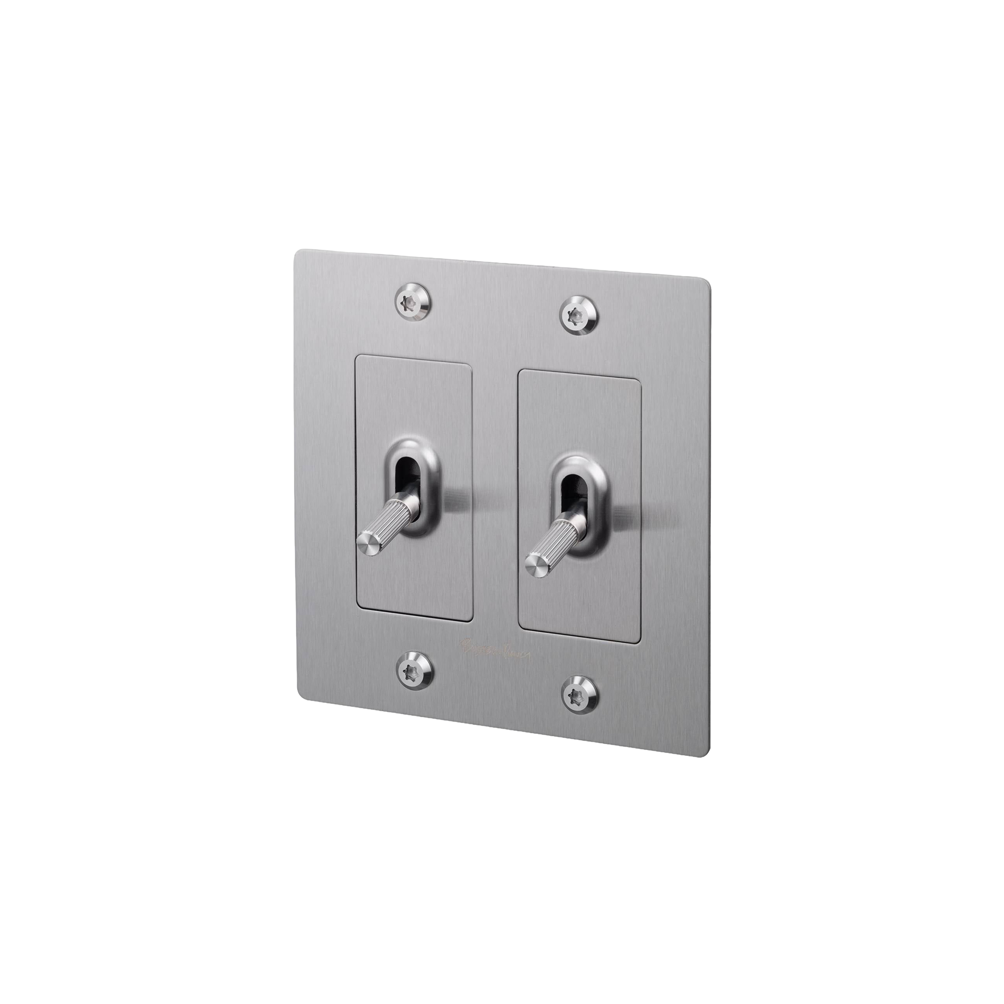 Buster and Punch 2 Gang Toggle Linear light Switch in Steel with logo