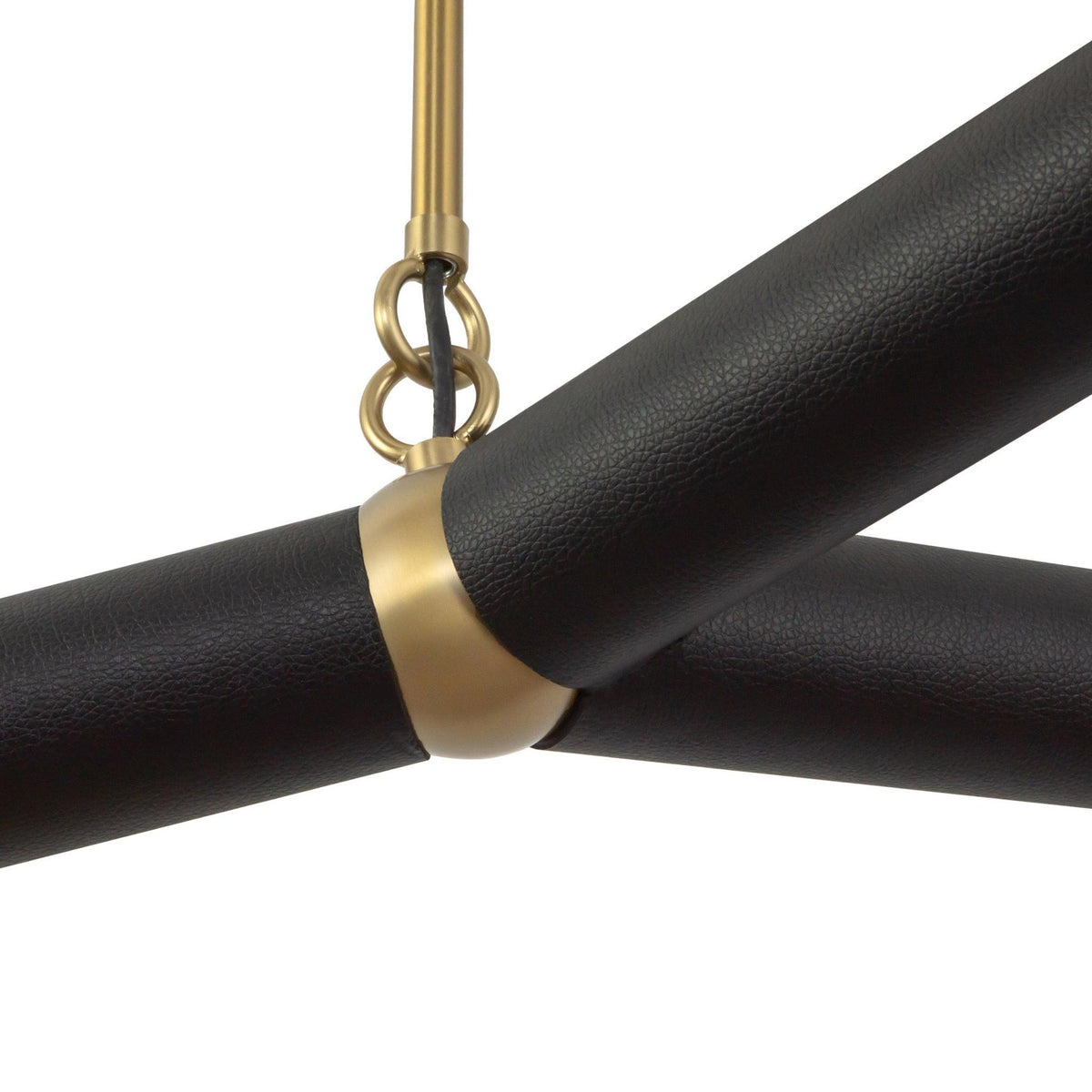 Detail of Kuzco Calla Chandelier in brushed gold and black vegan leather finish