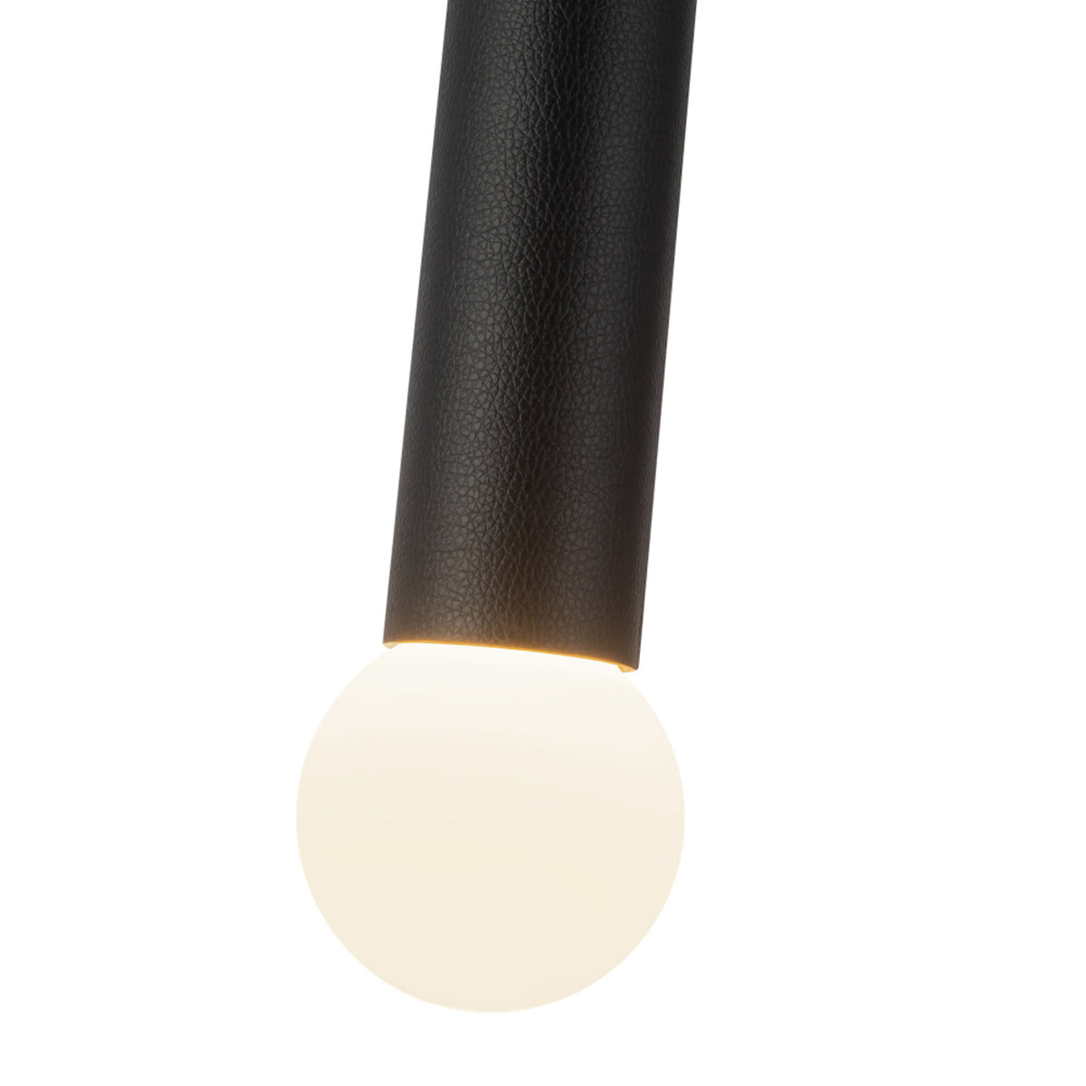 Detail of Kuzco Calla pendant light with brushed gold and black vegan leather finish