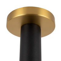 Detail of Calla semi-flush mount ceiling light in brushed gold and black vegan leather