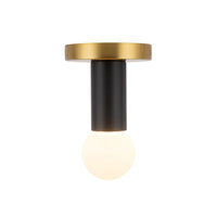Calla Semi-Flush Mount light fixture in brushed gold and black vegan leather