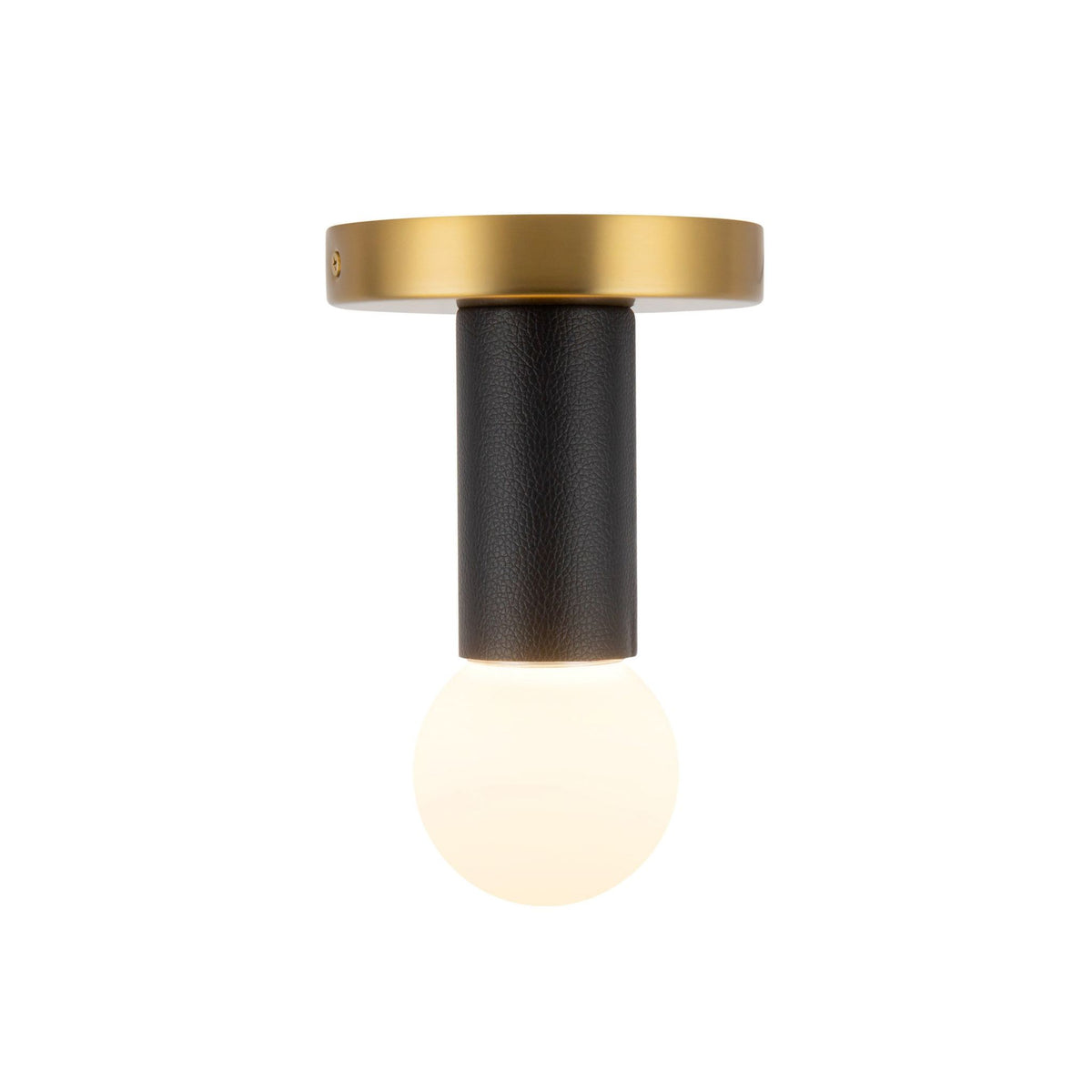 Calla Semi-Flush Mount light fixture in brushed gold and black vegan leather