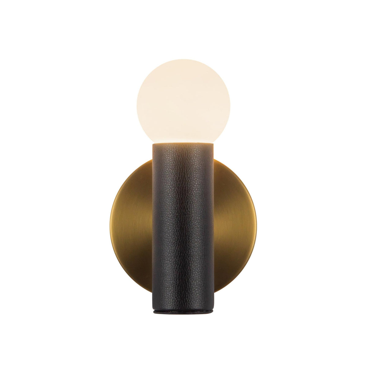 Kuzco Calla Wall Sconce in 8 inch size with brushed gold and black vegan leather finish