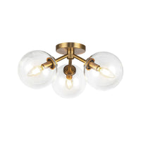 CASSIA 15" 3 LIGHT SEMI-FLUSH MOUNT WITH CLEAR GLASS