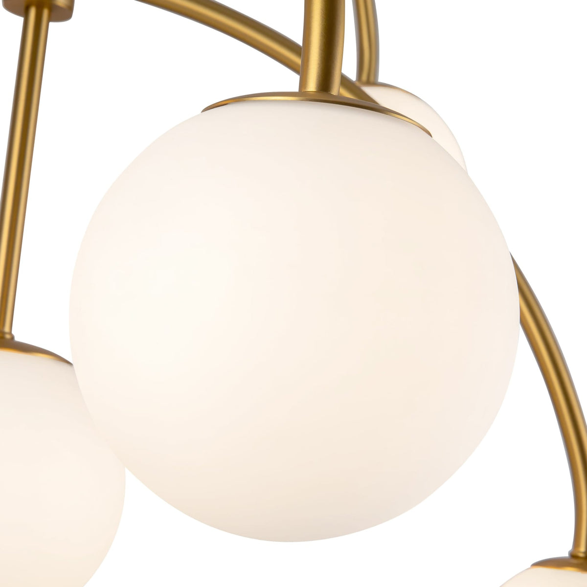 Close-up view of Alora Fiona Chandelier with brushed gold and matte opal glass finish