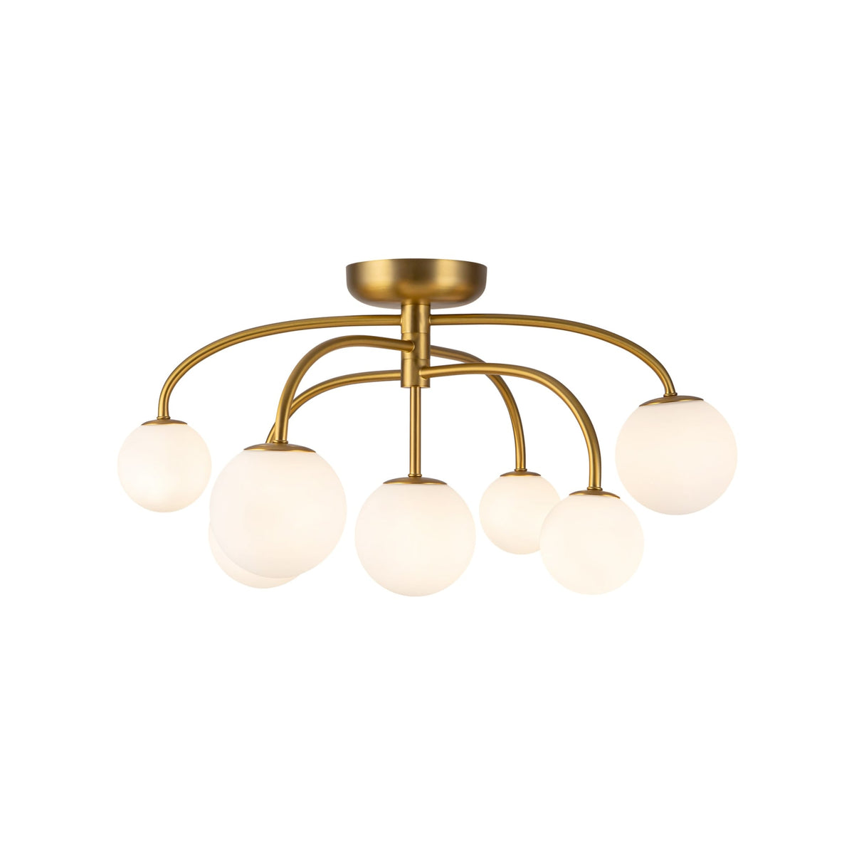 Alora 27" Fiona Semi-Flush Mount in brushed gold with matte opal glass globes