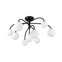 Alora 33" Fiona Semi-Flush Mount light fixture in matte black with opal glass globes
