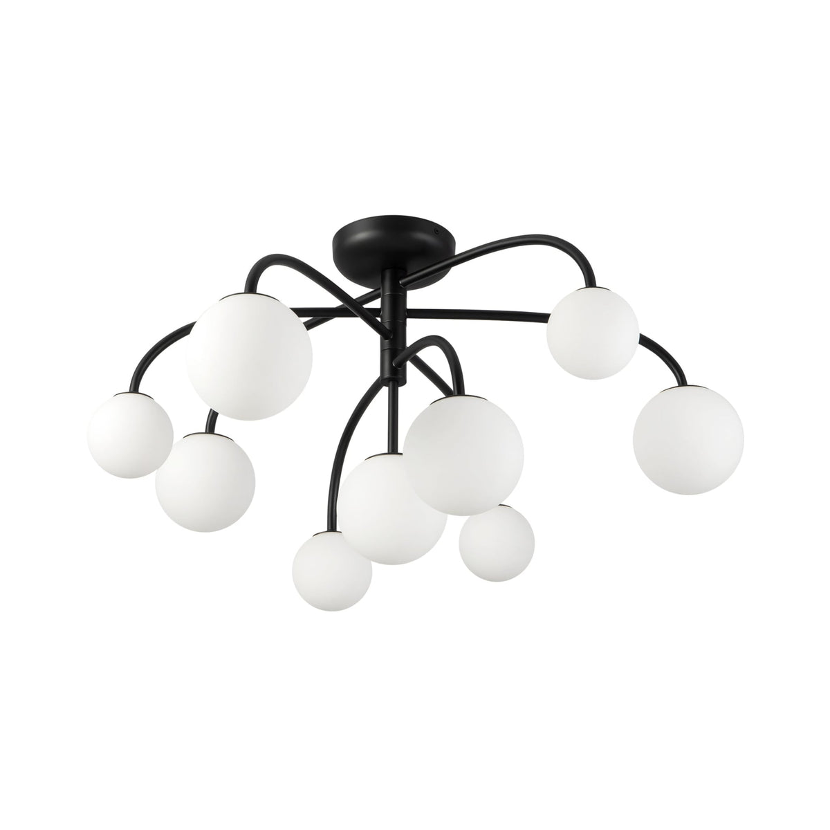 Alora 33" Fiona Semi-Flush Mount light fixture in matte black with opal glass globes