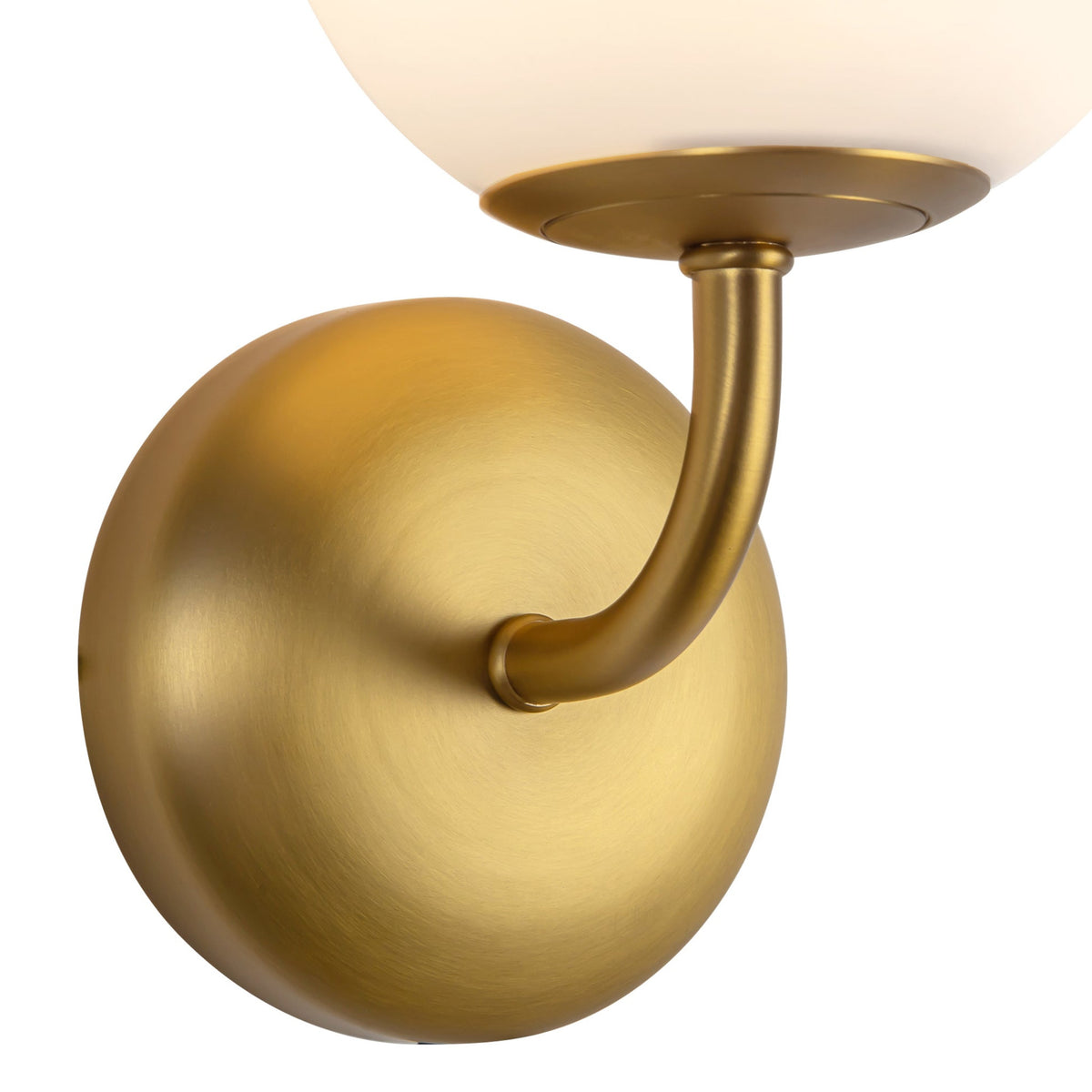 Close-up view of Alora Fiona Wall Sconce in brushed gold finish with matte opal glass