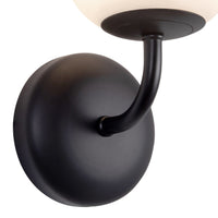 Close-up view of Alora Fiona Wall Sconce in matte black with matte opal glass