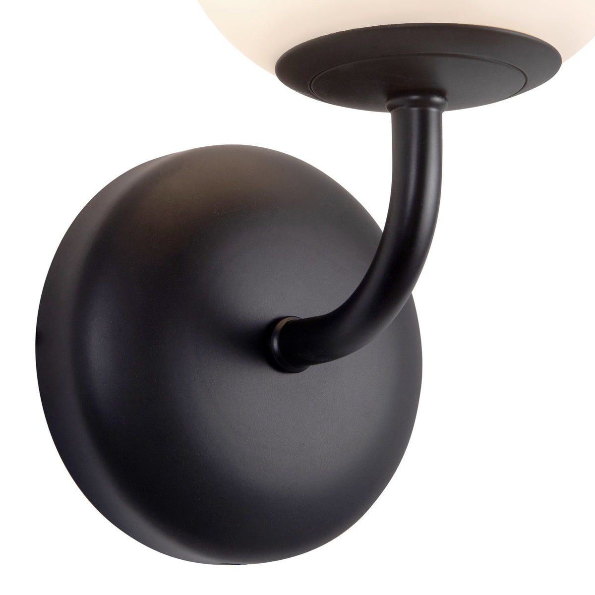 Close-up view of Alora Fiona Wall Sconce in matte black with matte opal glass