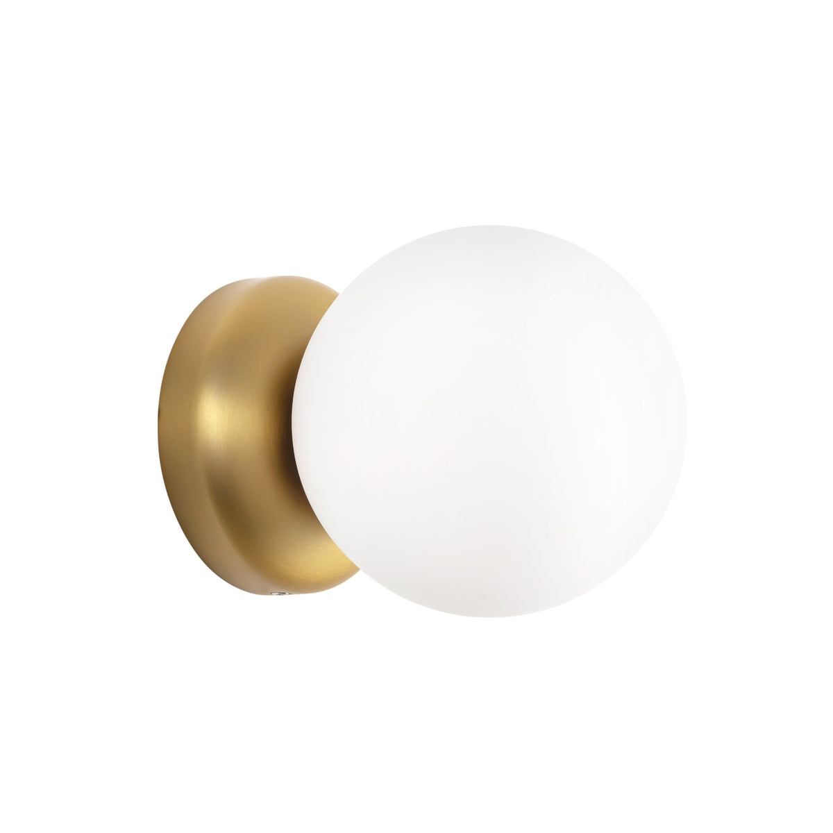 Angled view of Alora 5" Fiona Wall Sconce in brushed gold with matte opal glass shade
