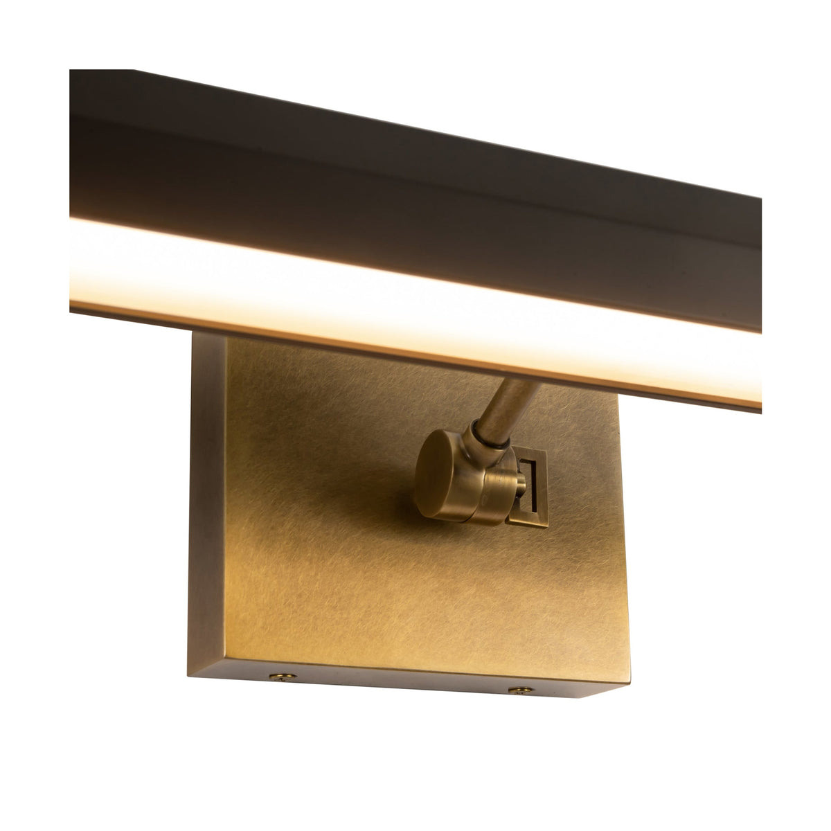 Close-up view of Alora Gemma Wall/ Picture Light in vintage brass finish