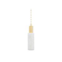 Corissa pendant light by Hudson Valley with white ceramic shade and gold chain